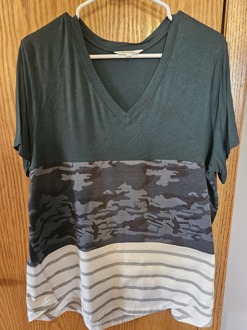 EUC Amaryllis Green Camo & Stripe V-Neck Tunic